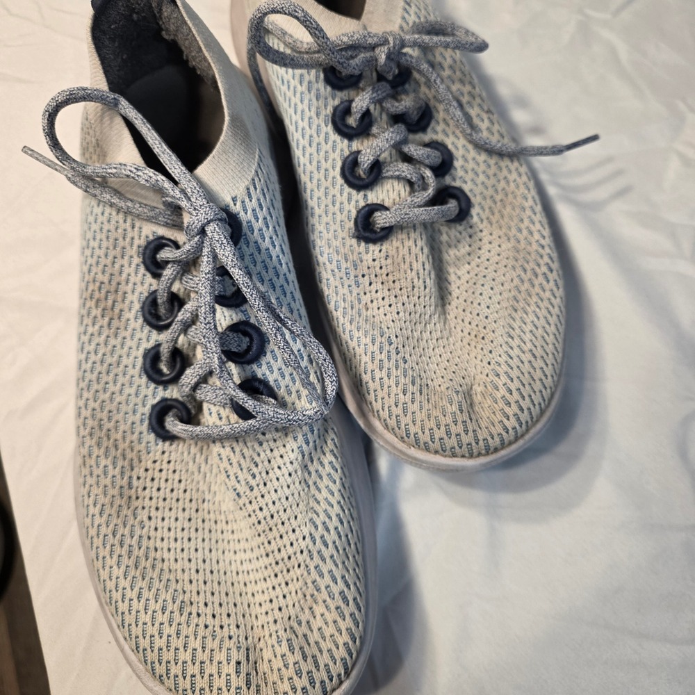 Allbirds Tree Dasher Running Walking Shoes Mens 11 Cream Blue Knit Sneakers